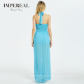 High Split Beaded at Waist Fashion Bangkok Tulle Maxi Sheer Dress For Party